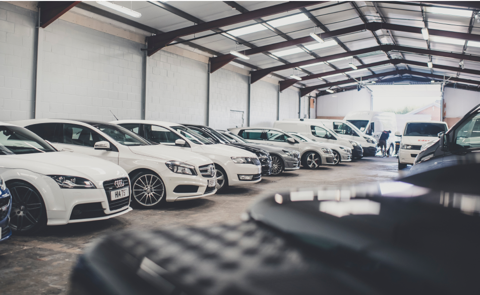 Help us identify key areas within your business where you would like to see improvement A vehicle showroom with cars and vans lined up