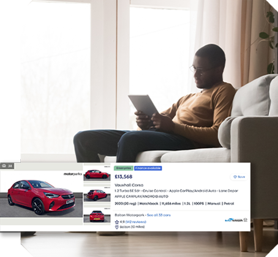 Price Indicator A customer viewing an Autotrader advert with a price indicator of how a car is priced relative to other vehicles of the same make, model, spec and derivative in the market.