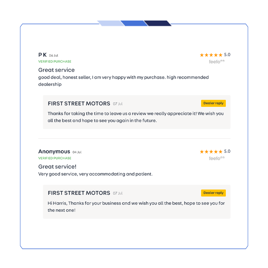Comments and replies on the Autotrader platform