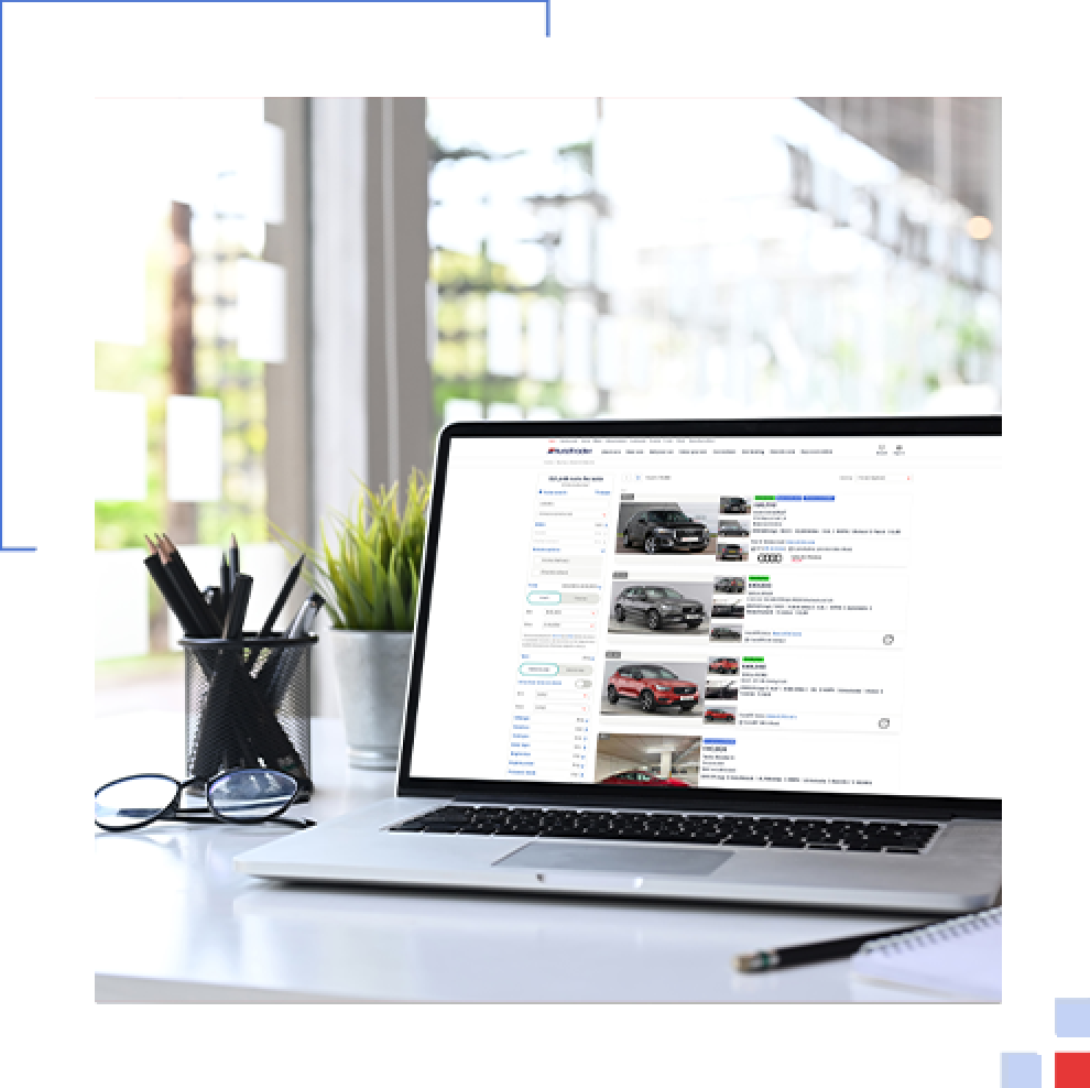 Selling Package A laptop showing a list of vehicles on the Autotrader site